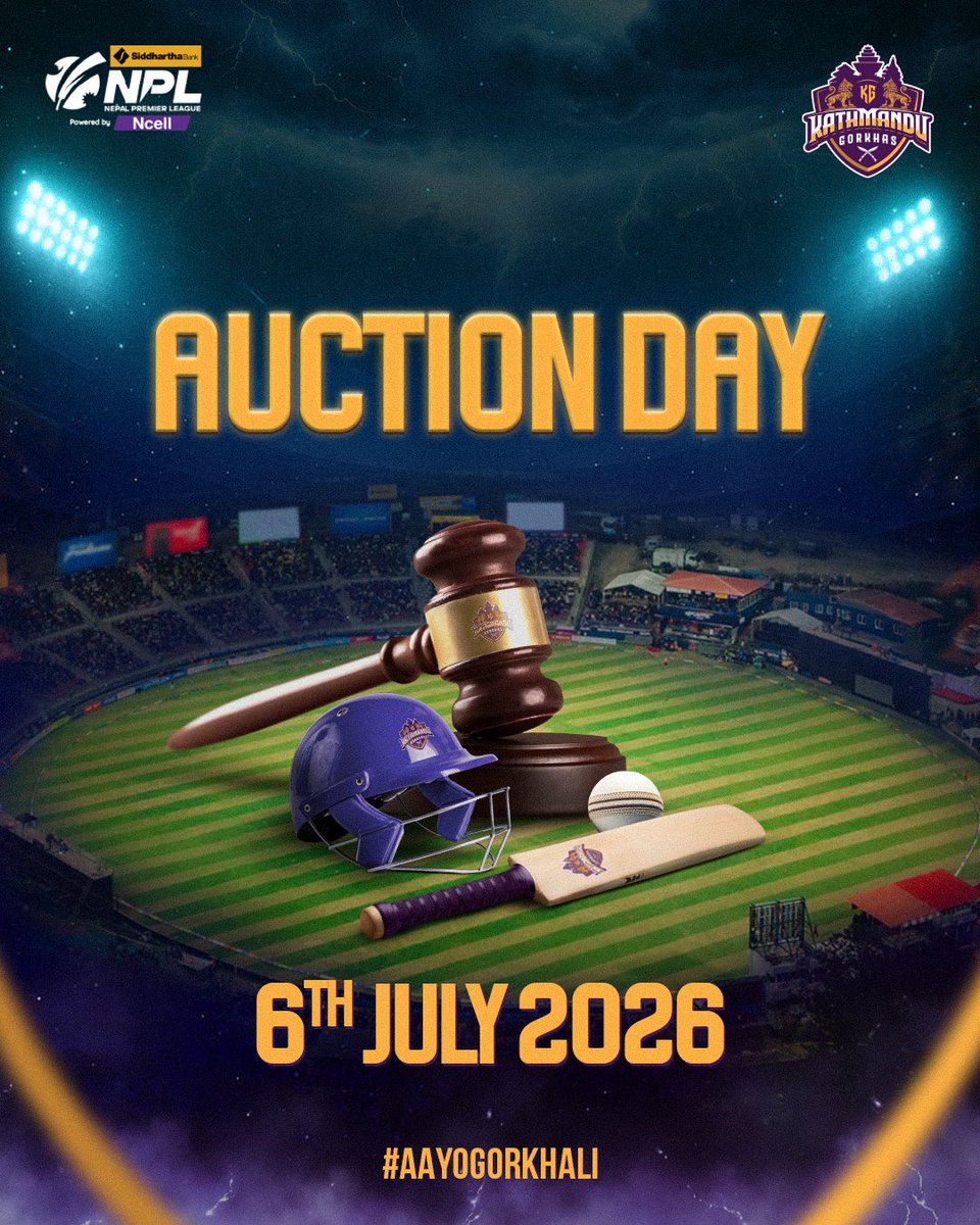 ktm_gorkhas's tweet photo. The hammer falls. The squad takes shape. ๐จ๐
See you at the Auction!
#NPL | #AuctionDay | #KathmanduGorkhas | #ThreeCitiesOneSoulOneTeamOneDream | #SeasonThree https://t.co/MjFYnpbsRu