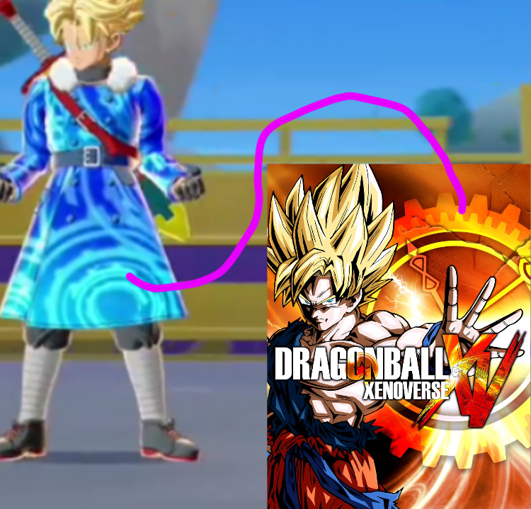 MajinF2p70744's tweet photo. I like the fact Squardra design the infinite skin for Trunks of the Xenoverse 2 collab.

The color palette is reference to Xenoverse 2 logo as the time gears on the clothing is Xenoverse 1 box art with the time gear in the background along with SSJ Goku.

Just amazing! https://t.co/quU2eyQYZD