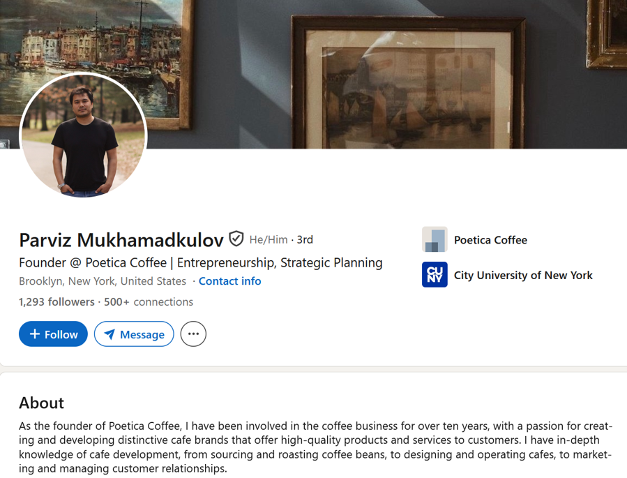 WhitneyTilson's tweet photo. Be sure to never patronize Poetica Coffee, which has 7 locations in Brooklyn and the East Village. It posted this OUTRAGEOUS screed this about Rep. Dan Goldman.

Here’s the LinkedIn page of the founder: https://t.co/eFlKsWdFdN

And here’s the NY Post article, underscoring the hypocrisy: NYC coffee shop bans pro-Israel politician in nasty post despite promise to treat all customers with ‘unconditional dignity’

https://t.co/7w2iTc7k6h

Hospitality for everyone – except supporters of Israel.
A crunchy coffee shop flamed pro-Israel Rep. Dan Goldman for buying a cup of java at its Brooklyn location and issued him a refund, declaring they don’t serve “genocide enablers.”
Poetica Coffee revealed the unasked-for $9.82 refund in a bitter Facebook post Sunday, with a pic of a hapless Goldman in the Williamsburg shop.
“Hey Congressman Dan Goldman, we see that you stopped by our shop today for a coffee. Do you see how it doesn’t taste like genocide juice? Or are you still having a hard time telling the difference?” the post stated, seemingly referring to Goldman’s support of Israel and accusations the nation has committed genocide against Palestinians during the war in Gaza.
“See, here at Poetica, we don’t serve racists, fascists, homophobes, genocide enablers, or anyone in between. Too bad we didn’t recognize you right away, or we would have turned you away. We issued you a refund—we don’t need your money (it’s probably coming from AIPAC anyways). Enjoy your loss on Tuesday. Don’t ever come to Poetica.”
Goldman faces a tough Democratic primary challenge Tuesday from former city Comptroller Brad Lander.
The post quickly drew condemnation from many Jewish New Yorkers and others who noted it brazenly contradicted the chain’s avowed ethos of treating people with “unconditional dignity” – as outlined in a mission statement on its website under the name of the owner Parviz Mukhamadkulov.
“The guest is sacred because the act of welcoming is how a community keeps itself intact,” the welcoming statement reads.
The shop also claims on its site that “whoever walks through the door is treated with unconditional dignity.”
“Not as a customer. Not as a transaction. As someone who arrived and deserves to be welcomed,” the site claims.