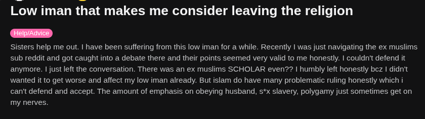 opsbuild's tweet photo. please stay away from those ex muslim reddit pages... most of them have zero actual knowledge of what they are talking about .. they just know how to phrase things in a way that sounds convincing when your iman is low. https://t.co/KDBPwjmwuP