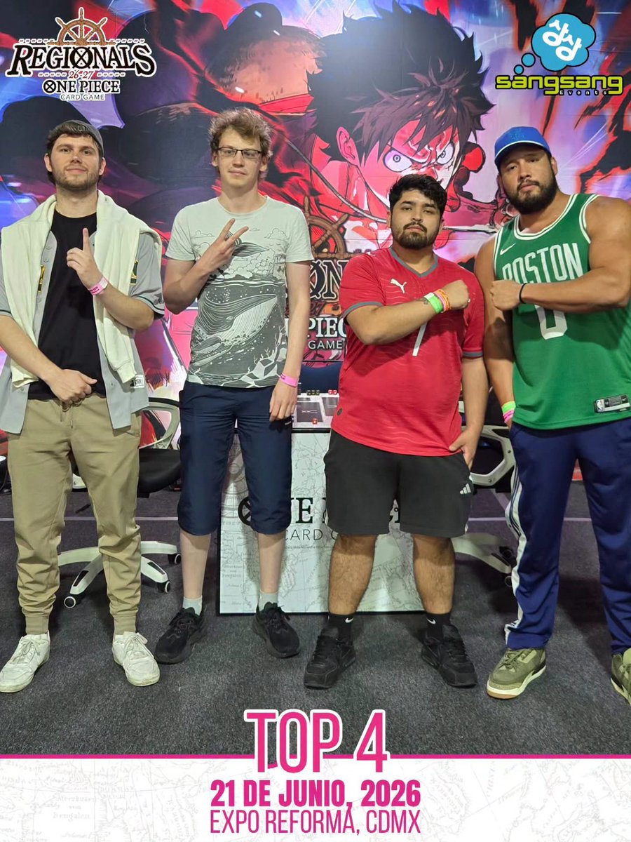 SantiagoMunozOP's tweet photo. One Piece Mexico regional champion!

4th in Swiss
R1 Vivi w
R2 Penel w
R3 Guffy w
R4 Guffy @railz0 w
R5 Nami w
R6 Nami w
R7 Guffy mi pana @reydelospirata5 L (Tiger blade y gg)
R8 BY Teach w
R9 Nami w

Top Cut

Top 32: Guffy 2-0 W
Top 16: Teach 2-1 W
Top 8: Nami 2-0
Top 4: Penel @kaidotaila78781  2-1
Final: Penel @mcchileno24K 2-1

Nada que decir, triggereamos como desgraciados. Galdino y Bell Luffy MVPs. Nos vemos en Puebla.
