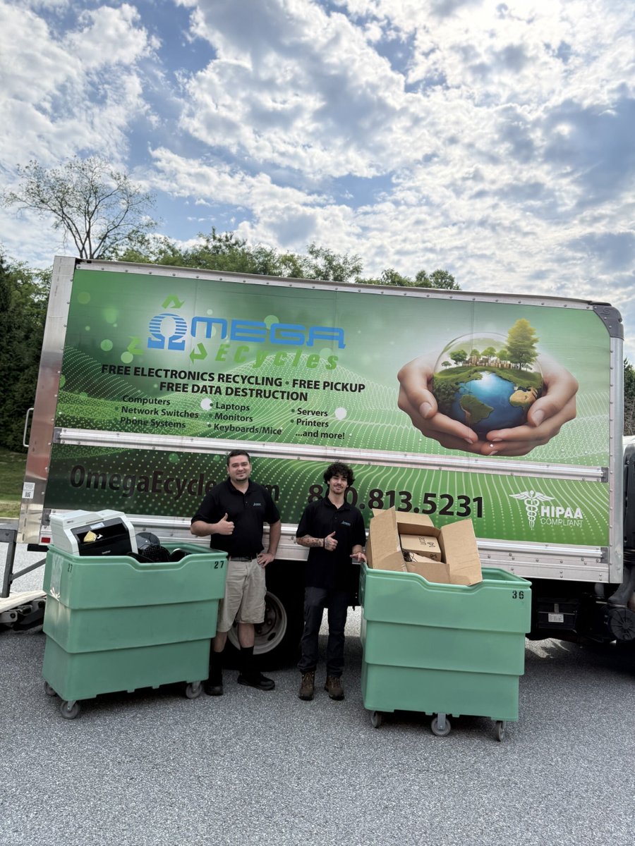 ONE2ONEInc's tweet photo. Huge shoutout to Omega E-Cycles for helping us responsibly recycle unneeded tech in a secure, environmentally friendly way.

Andrew and Zach made the process simple from start to finish.

Thank you for the awesome work you do and for helping protect both our data and our planet https://t.co/bp1IOjsQq8