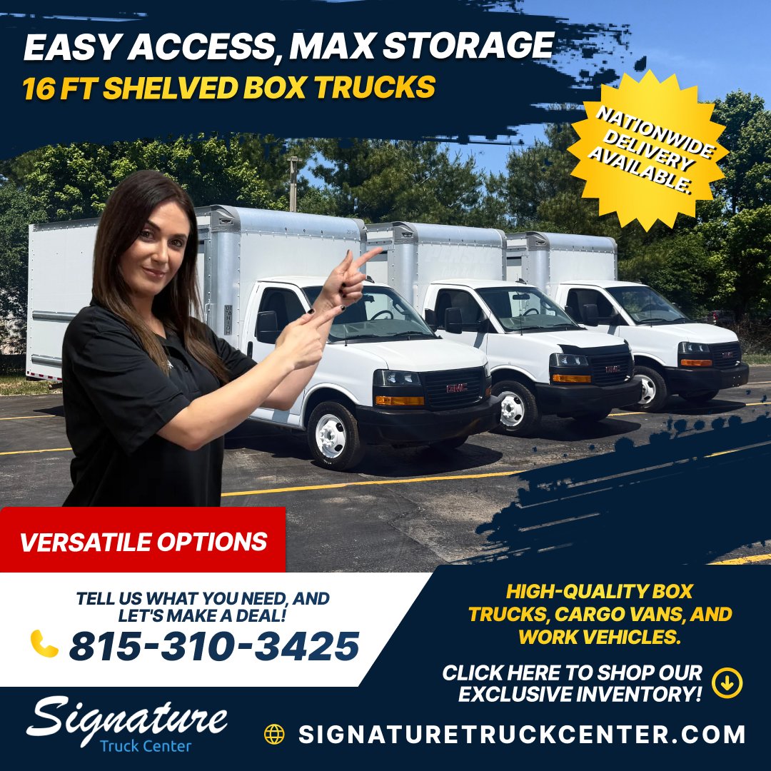 SignatureTrkCtr's tweet photo. Tired of shifting cargo and messy trucks? 🛑 Work smarter with our 16 Ft Box Trucks featuring built-in shelving! 🗂️🚚 Keep your tools, parcels, or gear perfectly organized and securely in place. #SignatureTruckCenter https://t.co/i8dzZhLxvr https://t.co/Uzx5J884Yy