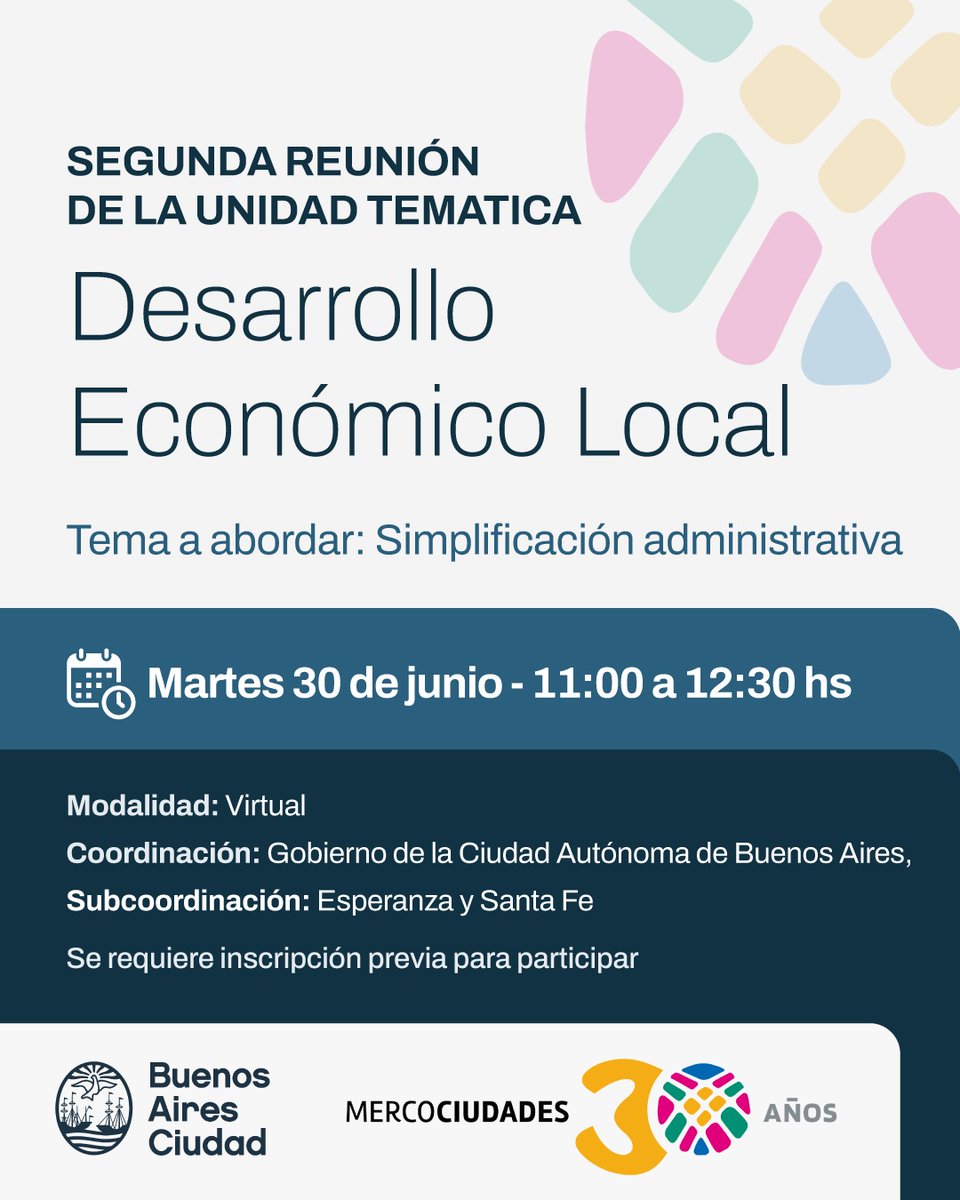 mercociudades's tweet photo. ¡Sumate al próximo encuentro de Desarrollo Económico Local de #Mercociudades!

🗨️Simplificación administrativa para una mejor competitividad, actividad económica y capacidad de respuesta en nuestras ciudades.

Inscripción: https://t.co/MYeTX78KUz

🔗https://t.co/aMFgvA3s56 https://t.co/METVUqLbtQ