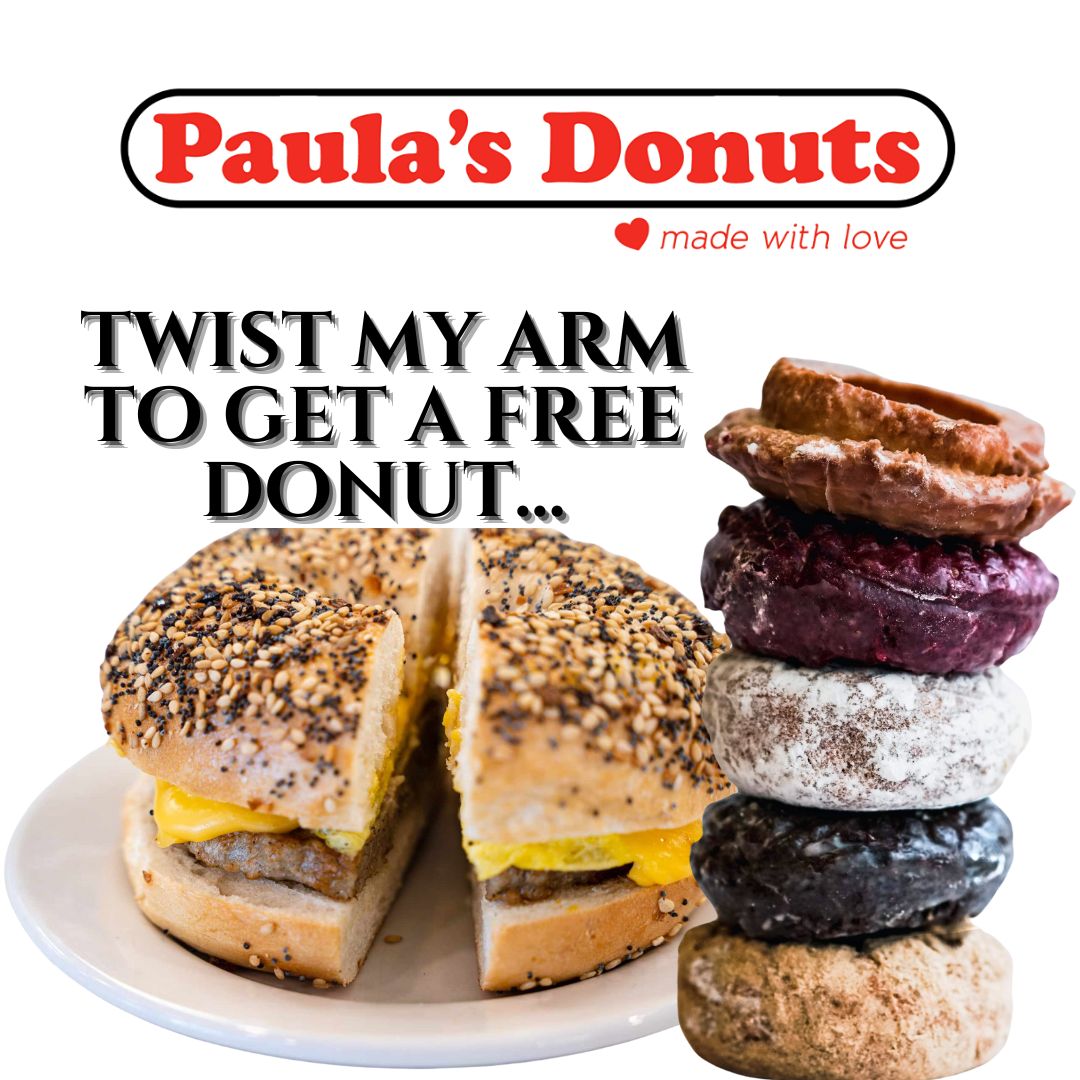 PaulasDonuts's tweet photo. Twist my arm Tuesdayyyyy!!!!!! 🍩🫶😂💯
1DZ FREE Donut Holes w/ purchase of 1DZ Donuts! 🍩
&
FREE DONUT w/ purchase of any Breakfast Sandwich! 🍩
Order online for a quick pick-up: https://t.co/g5NVtQcarW
#cherry #keylime #chocolate #peanutbutter #sourcream #redvelvet #Chocolate #glazed #powder #peanut #cinnamon #baconeggcheese #croissant #bagel #dontforgetcoffee #tuesdayvibes #tuesday #BestDealInTown