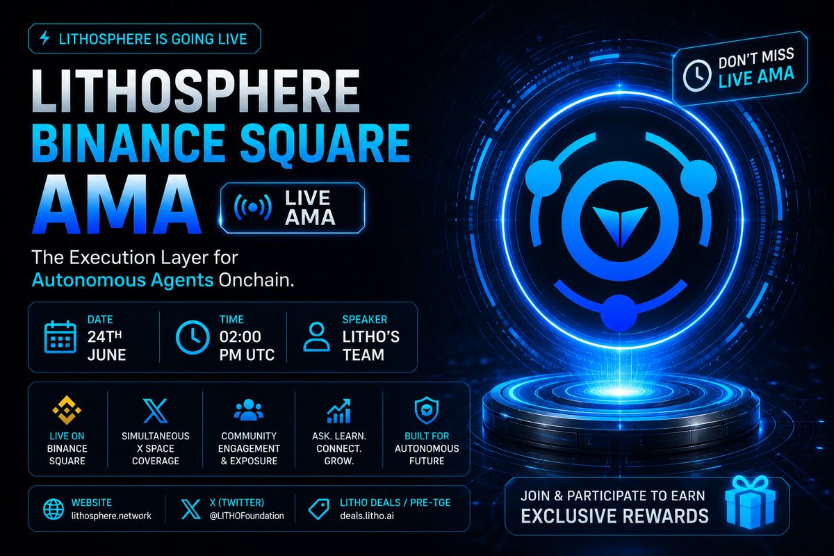 CryptoMillionHQ's tweet photo. 🎙 Join us for the Binance Live  #AMA with 
@LITHOFoundation
 
⏰ 24th June 2026 at 2 PM UTC
🎁 Prize - $50 USDT
🏡 Venue https://t.co/mJJuMrsD3S

🧑‍✈️ Guest : Litho's Team

📝 AMA Rules

1️⃣ Follow 

@CryptoMillionHQ
 &amp;
@LITHOFoundation

2️⃣ Like &amp; Repost
3️⃣ Comment Questions https://t.co/phnv7oDlfd