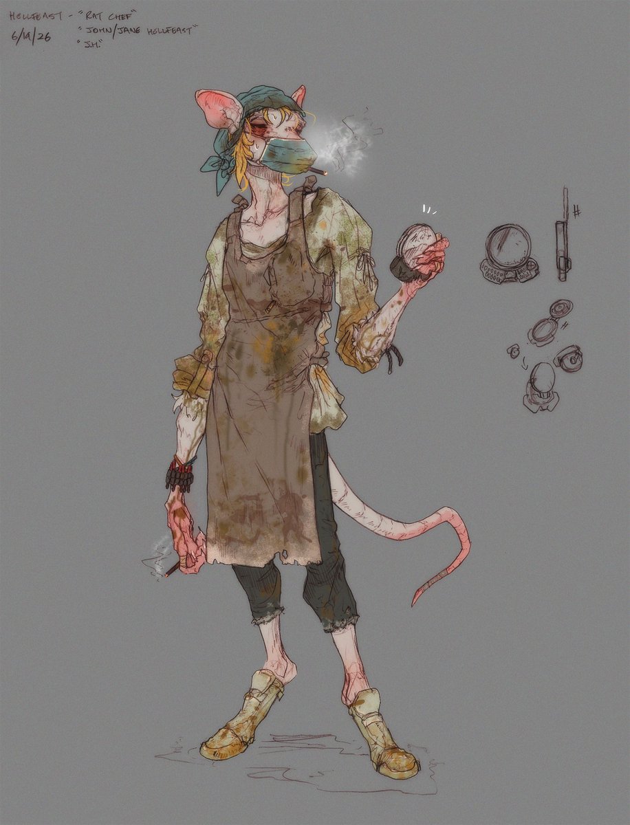Osiol24683's tweet photo. Character sketch for unannounced project, working title "Hellfeast" - just the basic ideas for now, with lots of room for refinement, character, and more of a visual identity. https://t.co/UnvjZX9uOU