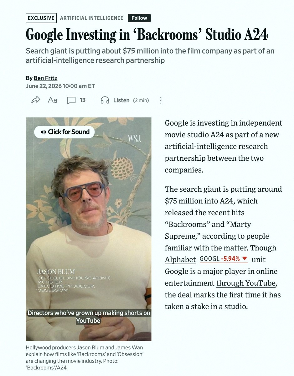 VaGOPgal's tweet photo. Google dropping $75M on A24 to make YouTube cool again. Solid move.

Netflix is sleepwalking, churning out Bravo-style junk and bargain-bin docs.

Stock’s looking like Lululemon and Nike right now 😬 https://t.co/dRsFJXuInv