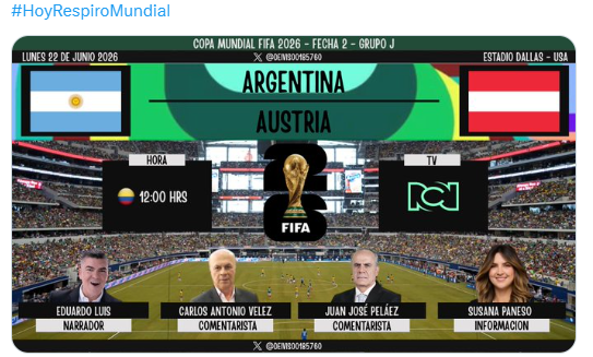 PachoRodriG's tweet photo. Bueno, después de nuestro agitado día de ayer, ya en @CanalRCN #HoyRespiroMundial  en modo Toxi con @EduardoLuisFut los Profes @velezfutbol y Juan José Peláez y la cara linda de la transmisión, Susana Paneso @Susie_Panesso, para disfrutar Argentina - Austria... Partidazo en #mundialdefútbol2026  

Imposible ser neutral... Soy Sudamérica, Soy Argentina...