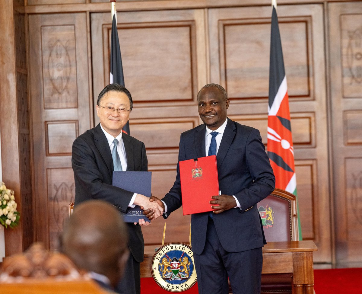 WilliamsRuto's tweet photo. Kenya and Japan have signed a new KSh22.1 billion financial facility to accelerate the growth of Kenya’s vehicle sector with the support of Japan’s Nippon Export and Investment Insurance (NEXI).

This milestone is a direct outcome of our State Visit to Japan in 2024 and our participation in the Tokyo International Conference on African Development (TICAD) in 2025.

As we continue to diversify our sources of financing, we remain committed to building partnerships with nations that engage with us as equals, founded on mutual respect and shared prosperity.

At State House Nairobi, witnessed the signing of this landmark financial agreement between the Government of Kenya and NEXI, represented by CEO Atsuo Kuroda.

Kenya will harness Japan’s capital, technology, and decades of industrial excellence to expand our local vehicle manufacturing capacity, placing more Kenyan-made cars on our roads.