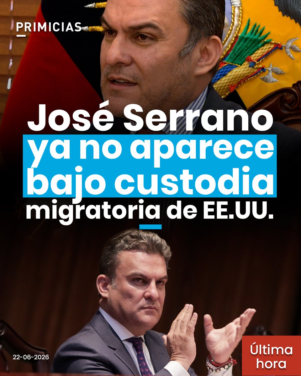 Primicias's tweet photo. #URGENTE | El exministro José Serrano ya no aparece bajo custodia migratoria del Gobierno de Estados Unidos.
https://t.co/YidqH4Wtm3 https://t.co/RpSZpe69wP