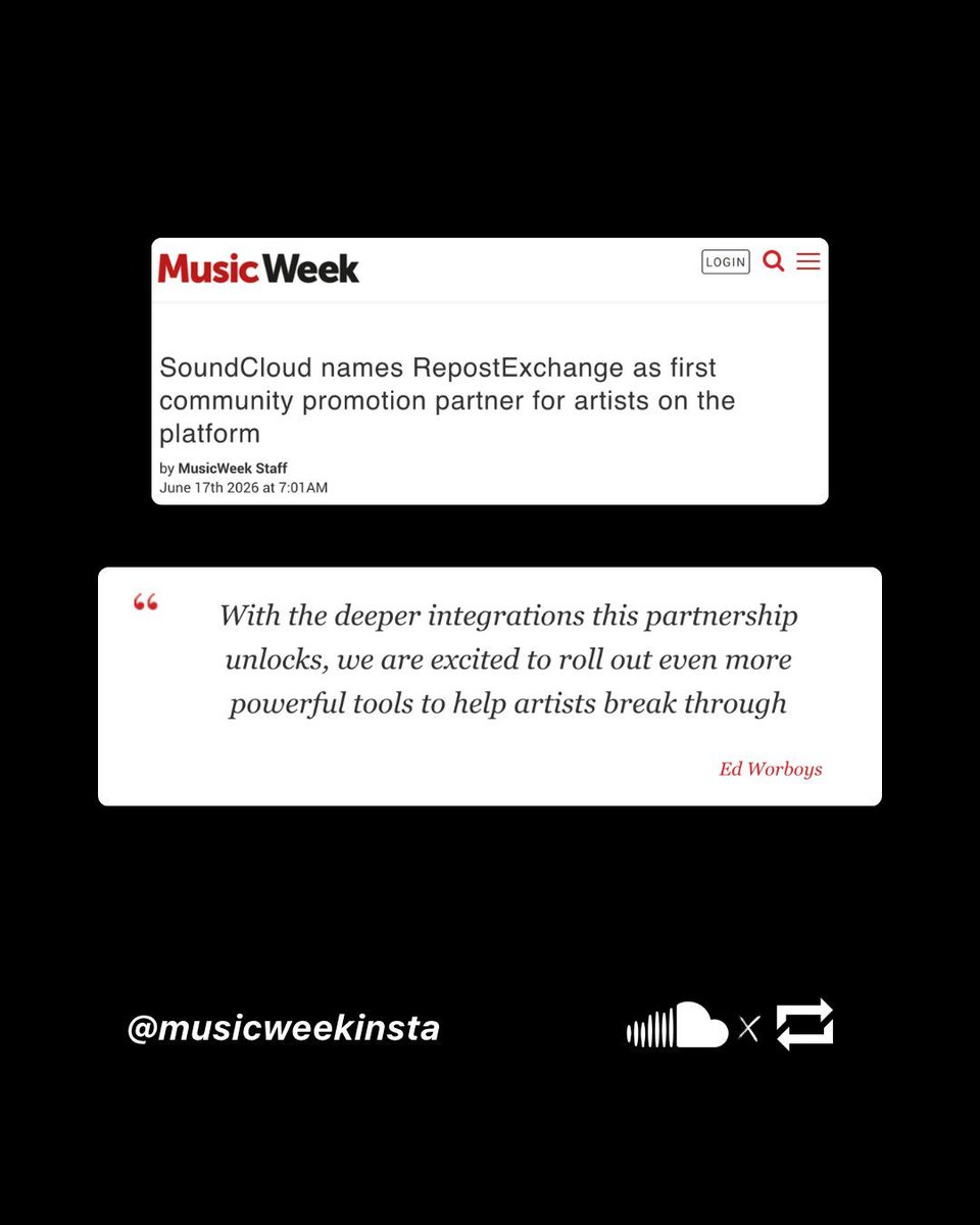 repostexchange's tweet photo. The industry and the community have spoken: the @SoundCloud x #RepostExchange partnership is a massive win for independent music. We wanted to stop by your feed and say a massive THANK YOU to everyone who blew up the comments and shared the news... let’s get it! https://t.co/WPMAsDwUAf