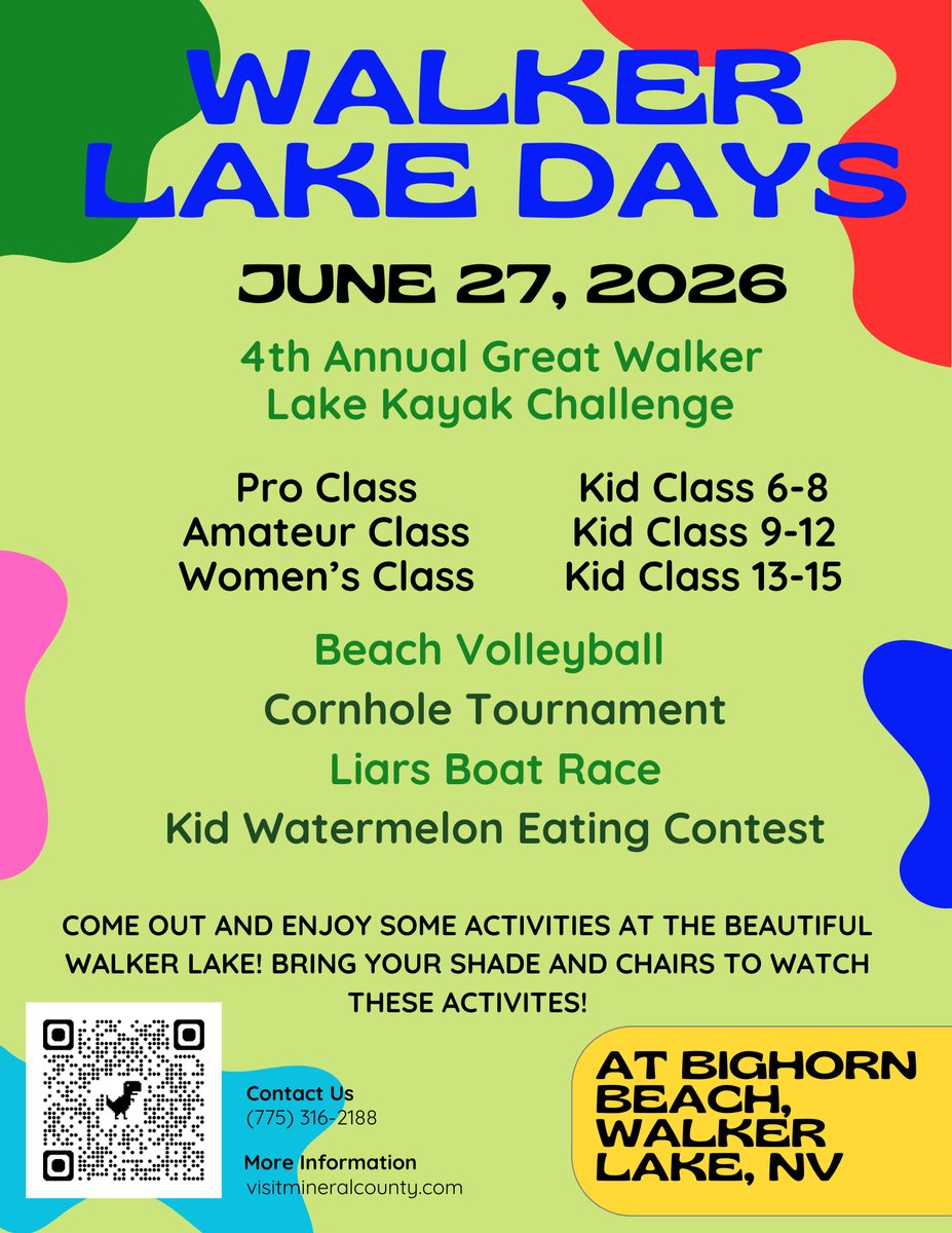 FrontierTerr's tweet photo. Trade the couch for the shoreline! 🌊

Walker Lake Days is making a splash on June 27 w/ kayak challenges, the legendary Liars Boat Race, cornhole, beach volleyball &amp; watermelon-eating showdown for the kids. Grab the family &amp; soak up a day of lakeside fun! 🤩

#FrontierTerritory https://t.co/htTxq4GuNd