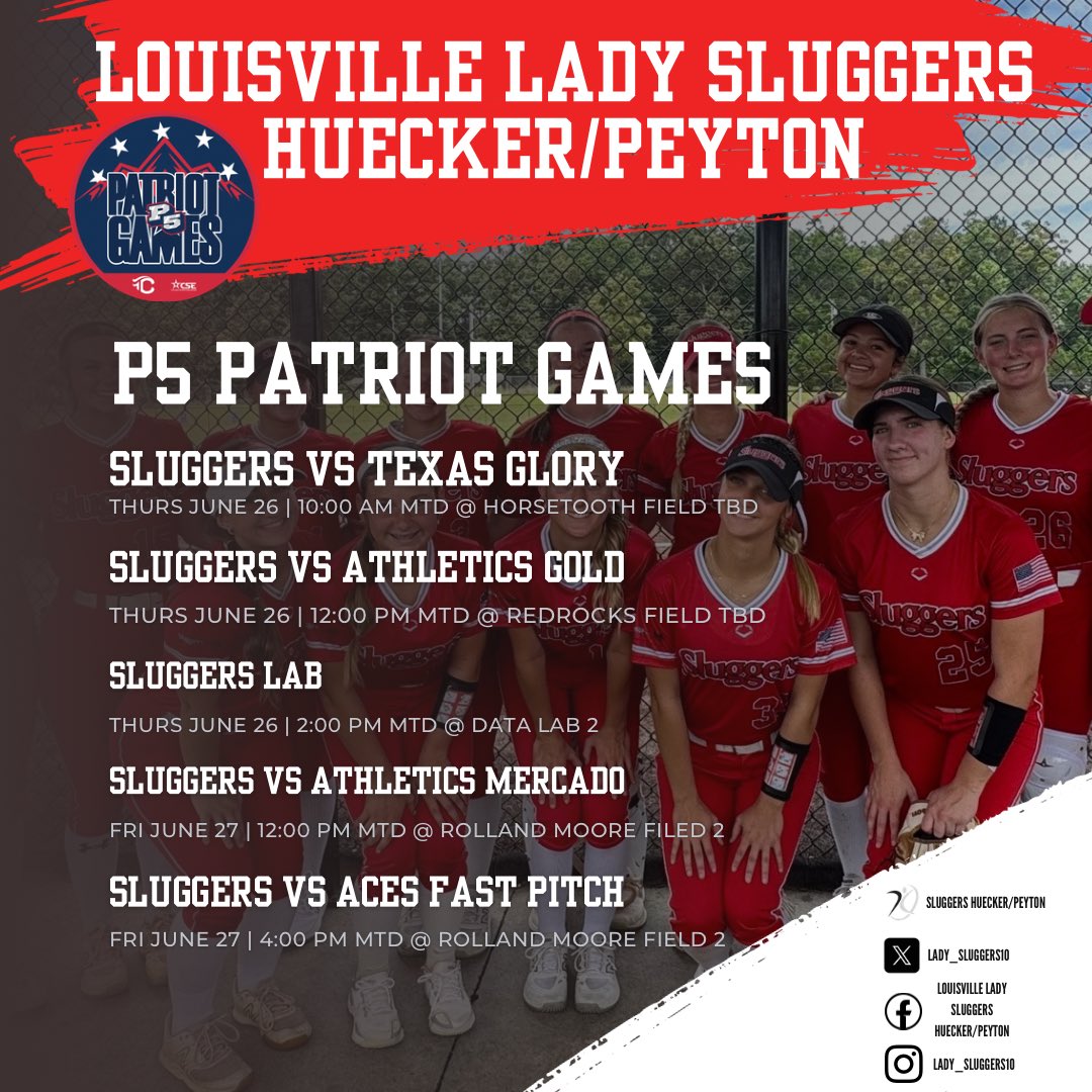 Lady_Sluggers10's tweet photo. Louisville Lady Sluggers take on Colorado in the P5 Patriot Games starting Thursday. https://t.co/qC82ZBdlvx