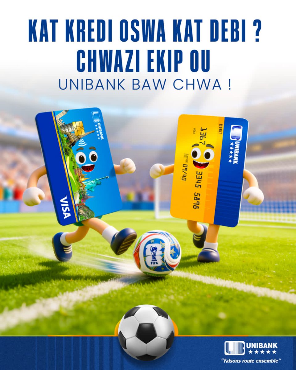 nouvelliste's tweet photo. Li toujou pi fasil, pi sekirize pou peye ak kat ou ! Di nou, ou nan team Kat Kredi, Kat Debi a oswa toulède ?
#UnibankHaiti #FaisonsRouteEnsemble #unicarte #unibanktoutkote #worldcup2026 https://t.co/2TkDLmwVOv