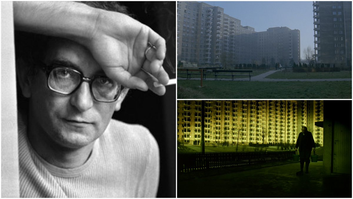 RadiantFilm's tweet photo. Krzysztof Kieślowski on The Decalogue (1989): 

"Decalogue is an attempt to narrate ten stories about ten or twenty individuals, who — caught in a struggle precisely because of these and not other circumstances, circumstances which are fictitious but which could occur in every life — suddenly realize that they're going round and round in circles, that they're not achieving what they want. We've become too egotistic, too much in love with ourselves and our needs, and it's as if everybody else has somehow disappeared into the background. We do a lot for our loved ones — supposedly — but when we look back over our day, we see that although we've done everything for them, we haven't got the strength or time left to take them in our arms, simply to have a kind word for them or say something tender. We haven't got any time left for feelings, and I think that's where the real problem lies. Or time for passion, which is closely tied up with feelings. Our lives slip away, through our fingers. 

I believe everybody's life is worthy of scrutiny, has its secrets and dramas. People don't talk about their lives because they're embarrassed. They don't want to open old wounds, or are afraid of appearing old-fashioned and sentimental. So we wanted to begin each film in a way which suggested that the main character had been picked by the camera as if at random. We thought of a huge stadium in which, from among the hundred thousand faces, we'd focus on one in particular. We also had an idea that the camera should pick somebody out from a crowded street and then follow him or her throughout the rest of the film. In the end we decided to locate the action in a large housing estate, with thousands of similar windows framed in the establishing shot. It's the most beautiful housing estate in Warsaw, which is why I chose it. It looks pretty awful so you can imagine what the others are like. The fact that the characters all live on one estate brings them together. Sometimes they meet, and say, 'May I borrow a cup of sugar?' 

Basically, my characters behave much as in other films, except that in Decalogue I probably concentrated more on what's going on inside them rather than what's happening on the outside. Before, I often used to deal with the surrounding world, with what's happening all around, how external circumstances and events influence people, and how people eventually influence external events. Now, in my work, I've thrown aside this external world and, more and more frequently, deal with people who come home, lock the door on the inside and remain alone with themselves." 

— Kieślowski on Kieślowski, edited by Danusia Stok (Faber & Faber, 1993)