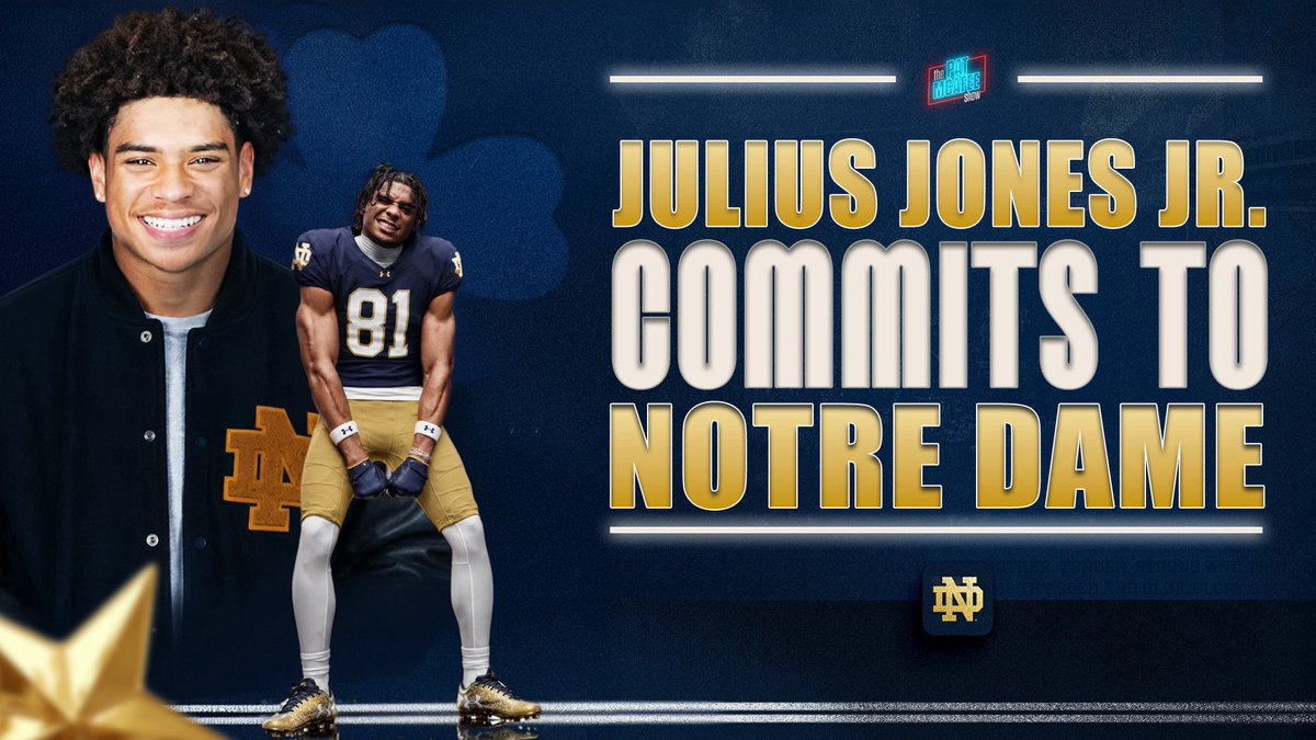 PatMcAfeeShow's tweet photo. BREAKING NEWS: @julius_jones_ is committing to the University of Notre Dame

#PMSLive https://t.co/Kr9utgfCa6