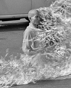Vajrasuci's tweet photo. Thích Quảng Đức, the Vietnamese monk who set himself ablaze to protest the government's Catholic-favoring policies, remained seated in the lotus posture (padmāsana), throughout the self-immolation.

-Remained upright without attempting to escape.
-Kept his hands in a meditation mudrā.
-Showed little or no outward sign of panic or struggle.
-Appeared to remain in meditative composure until he lost consciousness.

His act marked a turning point in the Buddhist crisis, leading ultimately to the government’s collapse. A spectacular monument now stands near the site of his sacrifice.

I was reminded of this incident in history as the Bhikku I spoke to in Bodh Gaya said that Vietnamese monks are extremely disciplined in their practice. Especially Ven. Thích Quảng Đức here, I am quite sure, was an advanced Bodhisattva - no less than a 8th to 10th Bhumi. These Bodhisattvas are also known as Avaivartya Bodhisattvas (irreversible Bodhisattvas i.e. their Buddhahood is guaranteed and they do not regress back to lower Bhumis). Also to note is that the Bodhisattvas in the Jatakas can only be an Avaivartya Bodhisattva - which is why you read them making extreme sacrifices.