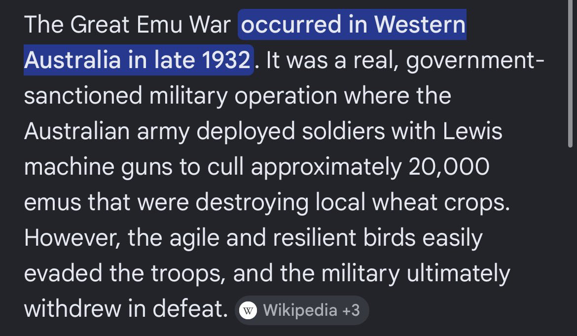 bossdude93's tweet photo. @BBLPERRY I would argue losing the Great Emu War is by far more embarrassing. https://t.co/bC06aMhBbX