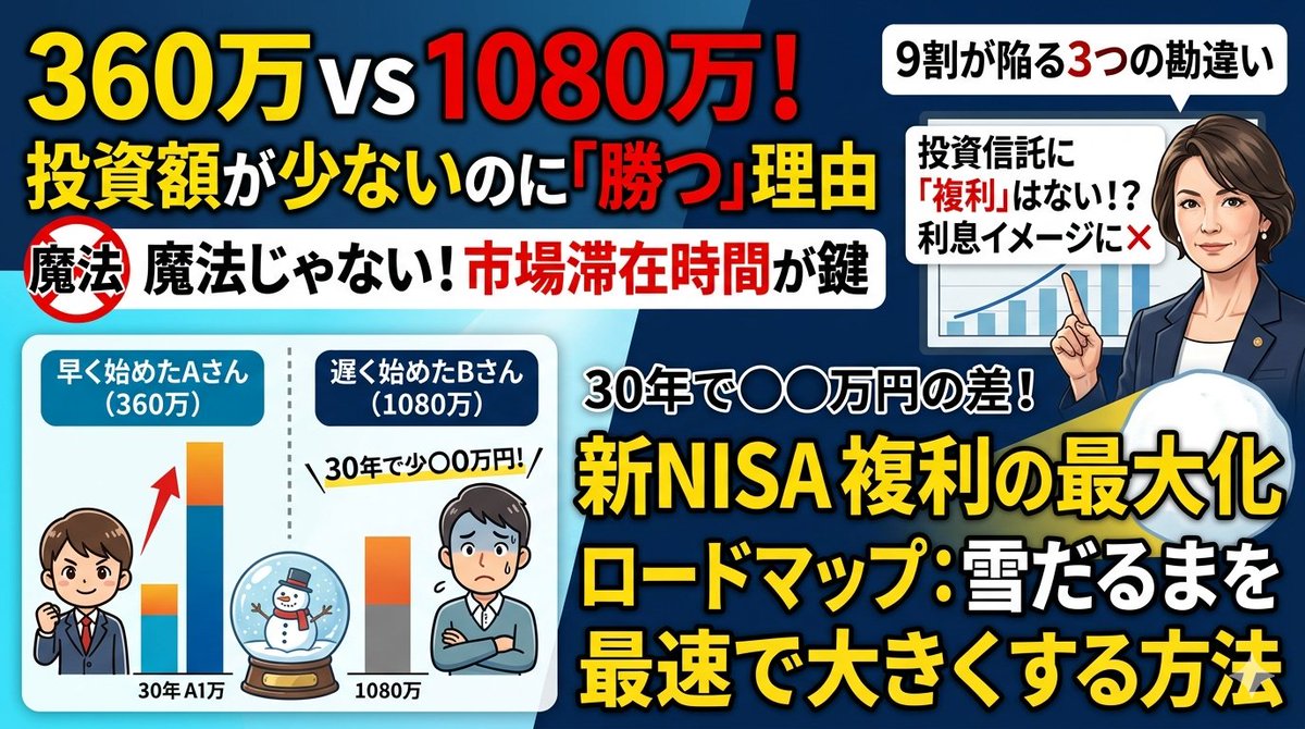 ayucomssw's tweet photo. 【新NISA】9割が誤解する「複利」の正体。360万が1080万に勝つ！？ジャックとジルの話から学ぶ、資産を雪だるま式に増やす5つの鉄則
https://t.co/w7zB43uCWv https://t.co/QfHORiVADB