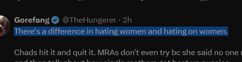 TheBonePicker's tweet photo. @b_556x45 @TheHungerer @BlackPilledPaki Very first reply, the very first time you said that.

You don't understand the difference between hating and hating on something.

You can hate fuck every bitch in the world without hating on women. You can also hate on every woman bc you can't fuck any of them.

Moron. https://t.co/VYhaI8t7lK