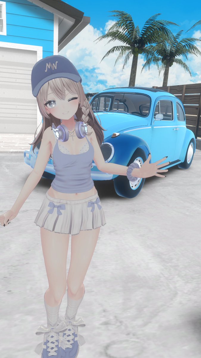 doooma22's tweet photo. おはどまです、スカイブルーのビートルって、米西海岸とか夏を感じますね^^ きょうは”オリンピックの日”…国際オリンピック委員会(IOC)が1894(明治27)年にパリで創設されたことにちなみます…次の五輪は2028年7月14日から、西海岸のLAだよ^^ #おはどま #Shinano3D #MillowWear #VRChat #TRAZ https://t.co/su0IwM3vxP