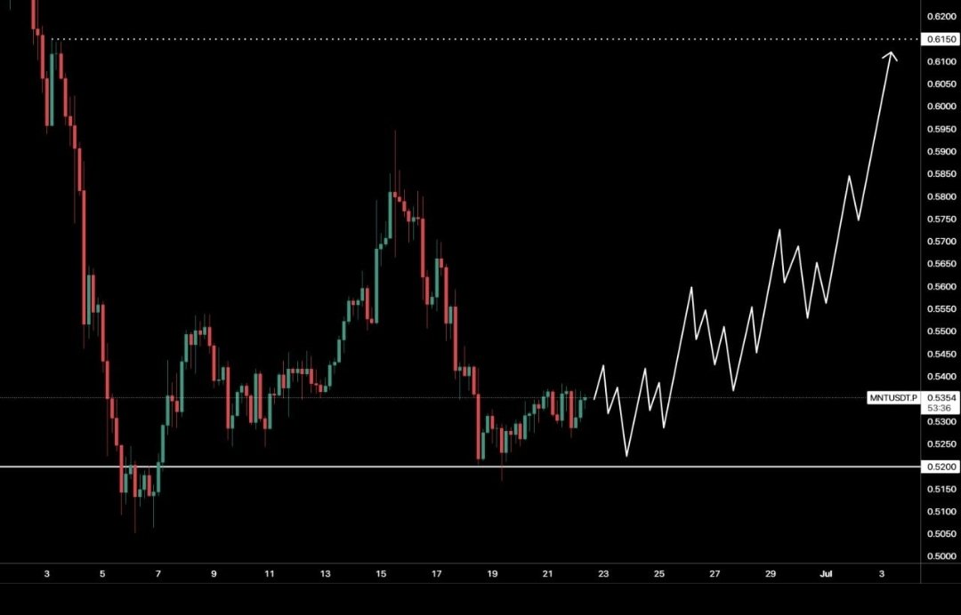 Richard33995's tweet photo. 💰 Mantle (MNT).

The price of MNT has reacted to the lower support level of $0.52. If the price remains above this level during the current price action, it will have the potential to begin an upward move with the goal of reaching the previous high at $0.6150. https://t.co/OwHtf25LQi