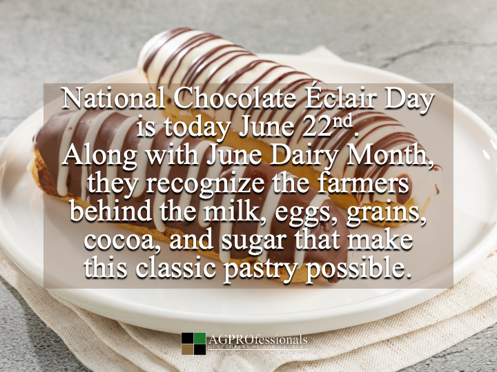 AGPConsult's tweet photo. 🍫🥛 Happy National Chocolate Éclair Day!

As National Dairy Month continues, we're celebrating the dairy producers who help make favorite treats like chocolate éclairs possible.

#NationalChocolateEclairDay #NationalDairyMonth #DairyFarming #Agriculture #AGPROfessionals https://t.co/pN2rR0AyEB