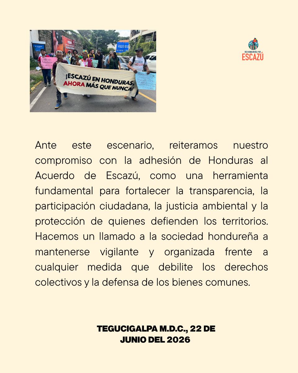 EscazuHonduras's tweet photo. La Red Hondureña por Escazú, integrada por 34 organizaciones comprometidas con la defensa de los territorios, los bienes comunes y la vida, expresa su firme rechazo a la denominada “Ley
para el fortalecimiento y protección del sector Agroindustrial, Turismo y Energía”, https://t.co/c7gXjDDwCK