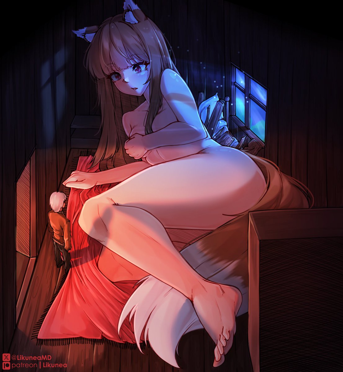 Lightsevs's tweet photo. Giant Holo commission from @LikuneaMD 🐺🌾 #spiceandwolf #狼と香辛料 #giantess https://t.co/uyc9MteqM0