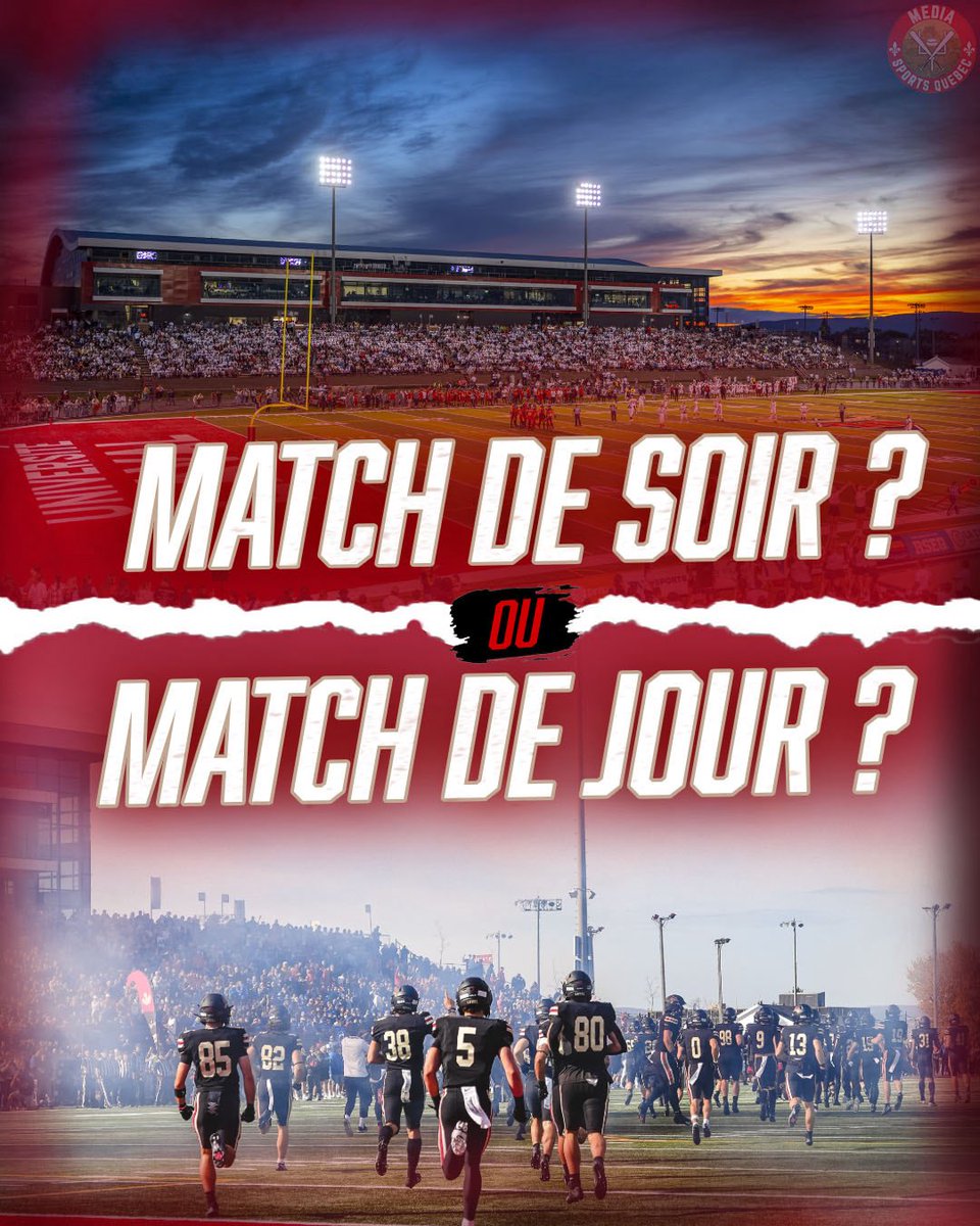 MediaSportsQC's tweet photo. Un sujet qui a été très chaudement débattu chez les partisans du Rouge et Or, mais nous voulons savoir votre avis! Êtes-vous plus match de soir ou match de jour!? 

#Québec #GoLaval #RougeEtOr #FTF #football https://t.co/1kwcPTH3Cz