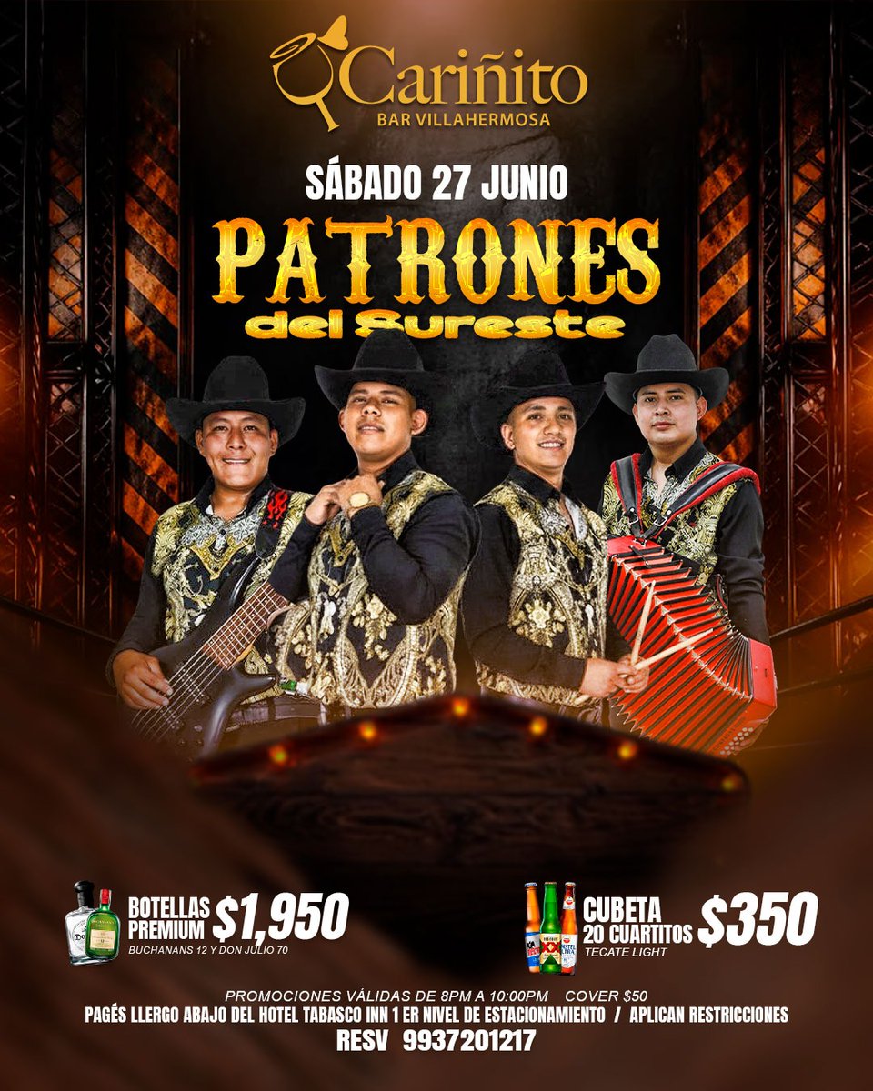 GAPAV3's tweet photo. 🎤 Jueves 25 de Junio: Entre Copas y Despecho (Karaoke)
​💃 Viernes 26 de Junio: Salsa con Jairo Ávalos y Zona Xero🍹 

​🎺 Sábado 27 de Junio. Patrones del Sureste.
​
📩 Reserva tu mesa por WhatsApp al número 993 720 1217 https://t.co/YysqqoIWJ0