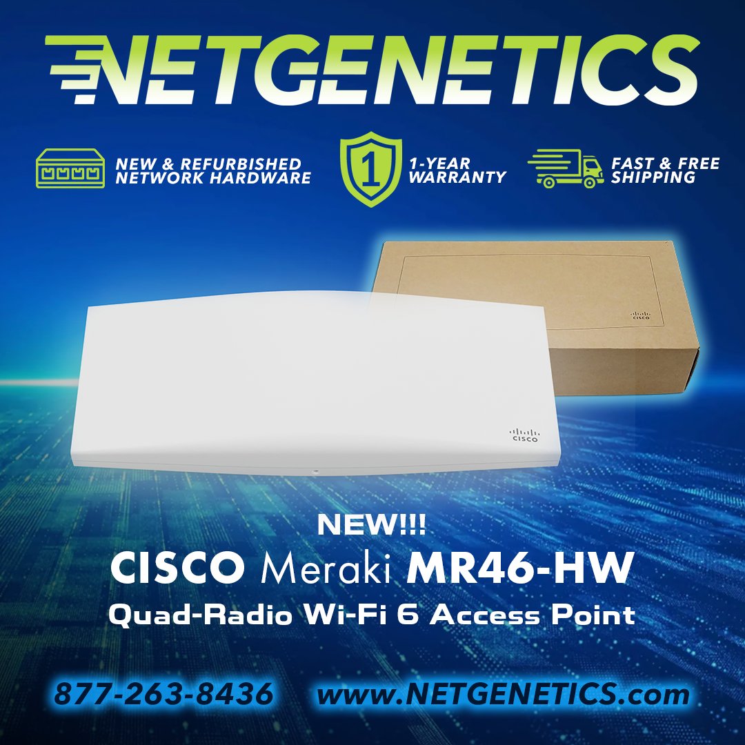GeneticsNet's tweet photo. 📶 Boost Your Wireless Performance with the MR46-HW! 📶
https://t.co/clWkR9nelM

Take your network to the next level with the MR46-HW, built to deliver fast, reliable, and secure wireless connectivity for today’s demanding environments.

✅ Wi-Fi 6 performance for faster speeds and improved efficiency
✅ Supports high-density environments
✅ Cloud-managed simplicity
✅ Enhanced security and visibility
✅ Reliable coverage for offices, schools, healthcare, and growing businesses

Designed for modern networks, the MR46-HW helps keep your users connected with the speed and performance they expect.

📦 Available Now
📞 Contact us today for pricing and availability!

#Meraki #CiscoMeraki #MR46 #WiFi6 #WirelessNetworking #AccessPoint #CloudManaged #ITInfrastructure #BusinessTechnology #NetworkSolutions #WirelessSolutions #TechUpgrade #NetGenetics