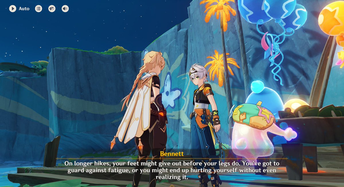 TheasTeaShop's tweet photo. look at him giving advice &amp; sharing new facts he learned because he's experienced literally every kind of injury and knows what to look out for 🥹

(though the Traveler has plot armor they're the last person who needs it but aww they're still listening) https://t.co/BK243JNvEs