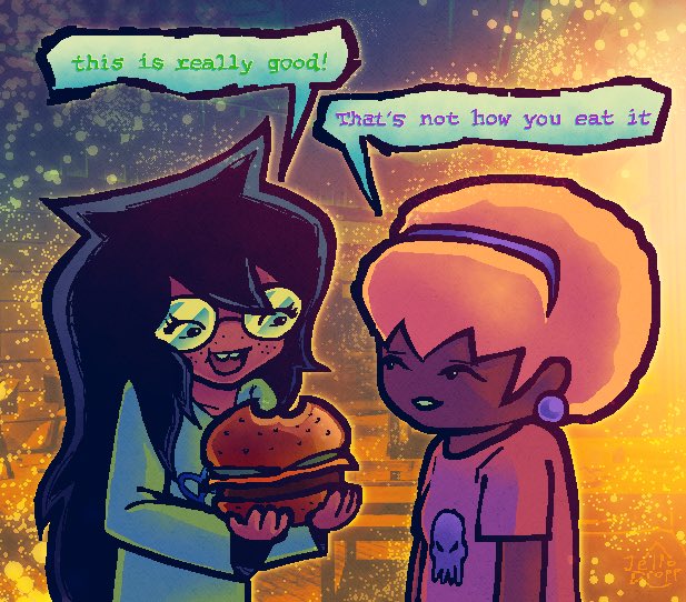 jellodropp's tweet photo. today fucking SUCKS so I drew Jade and rose with a burger and I feel better now 🍔
#homestuck https://t.co/RaLVrztQWC