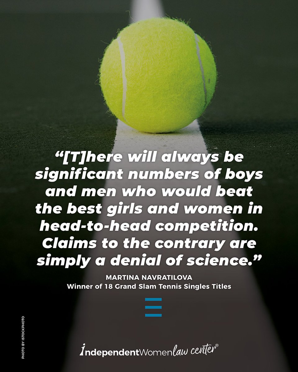 IWF's tweet photo. 🎾 @Martina is right: Allowing men to compete in women’s sports denies science &amp; common sense.

Get the facts in the 3rd edition of “Competition: Title IX, Male Athletes, and the Threat to Women’s Sports”: https://t.co/aeWkgyttBb https://t.co/gRGUriRLZT