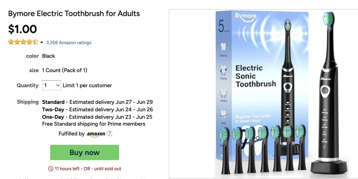 Pricerrors's tweet photo. $1 ELECTRIC TOOTHBRUSH ON WOOT 

TRY TO CHECKOUT 

LIMITED STOCK 

FREE SHIPPING FOR AMAZON PRIME MEMBERS

https://t.co/iDp9oodwn8 #ad https://t.co/Oi3io00gSX