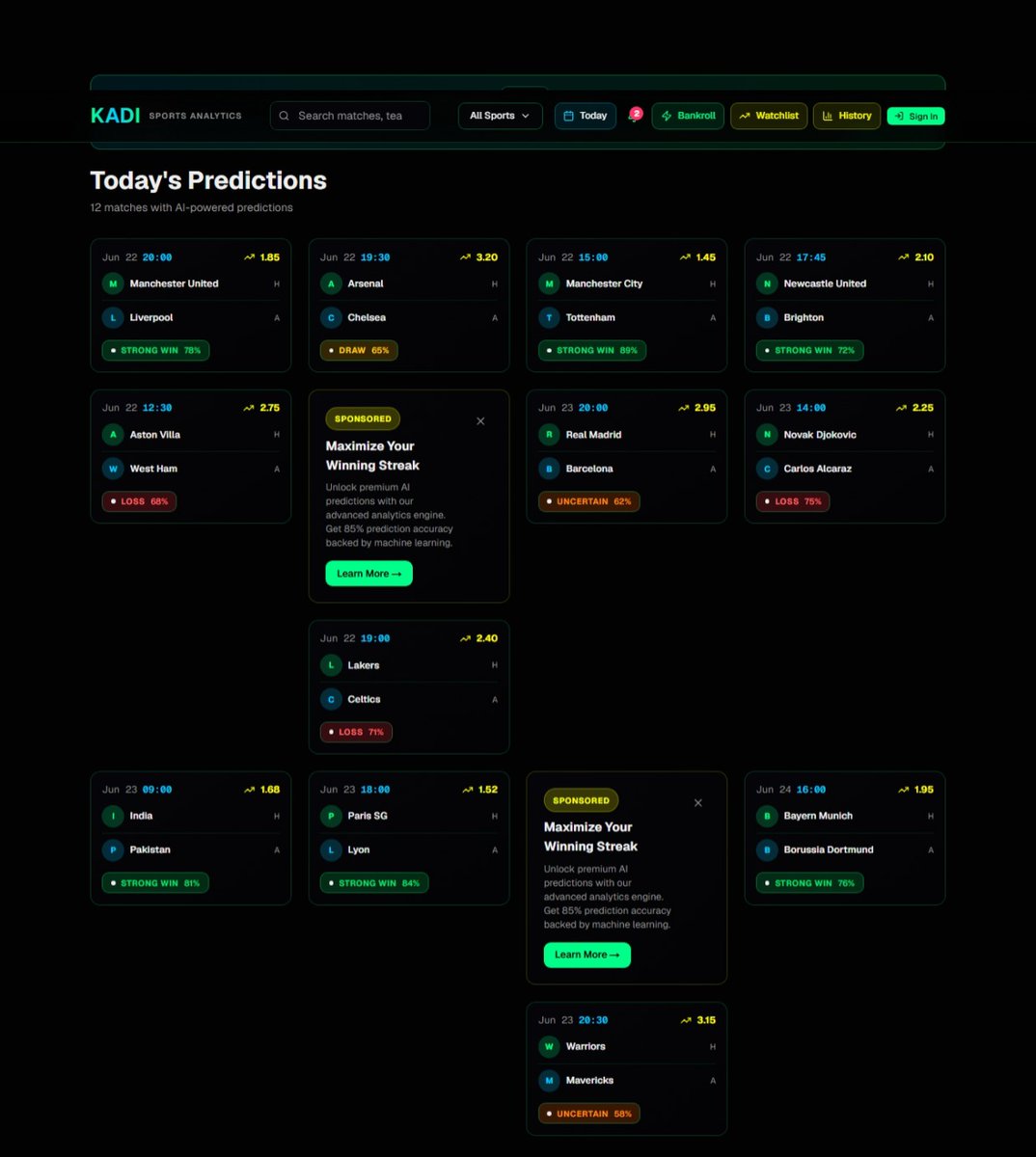 Dev_Basscee160's tweet photo. Sick of tracking bets on messy spreadsheets and guessing Clubs form.

Introducing KADI, an AI sports analytics platform.

Pure Go on the backend for insane speed, Supabase for the data ledger, and Gemini AI for deep-dive match insights.

Coming soon. https://t.co/S8LIi7RQqB