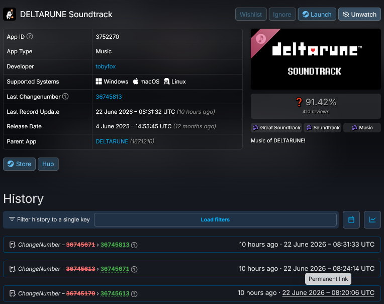 fwug_'s tweet photo. DELTARUNE CHAPTER 5'S SOUNDTRACK HAS BEEN UPLOADED *PRIVATELY* ON STEAM

THIS MEANS THAT THE TRACK NAMES COULD LEAK AS SOON AS TODAY OR TOMORROW BECAUSE OF COPYRIGHT LISTINGS, BE CAREFUL!!! https://t.co/AfDuxWrG7K