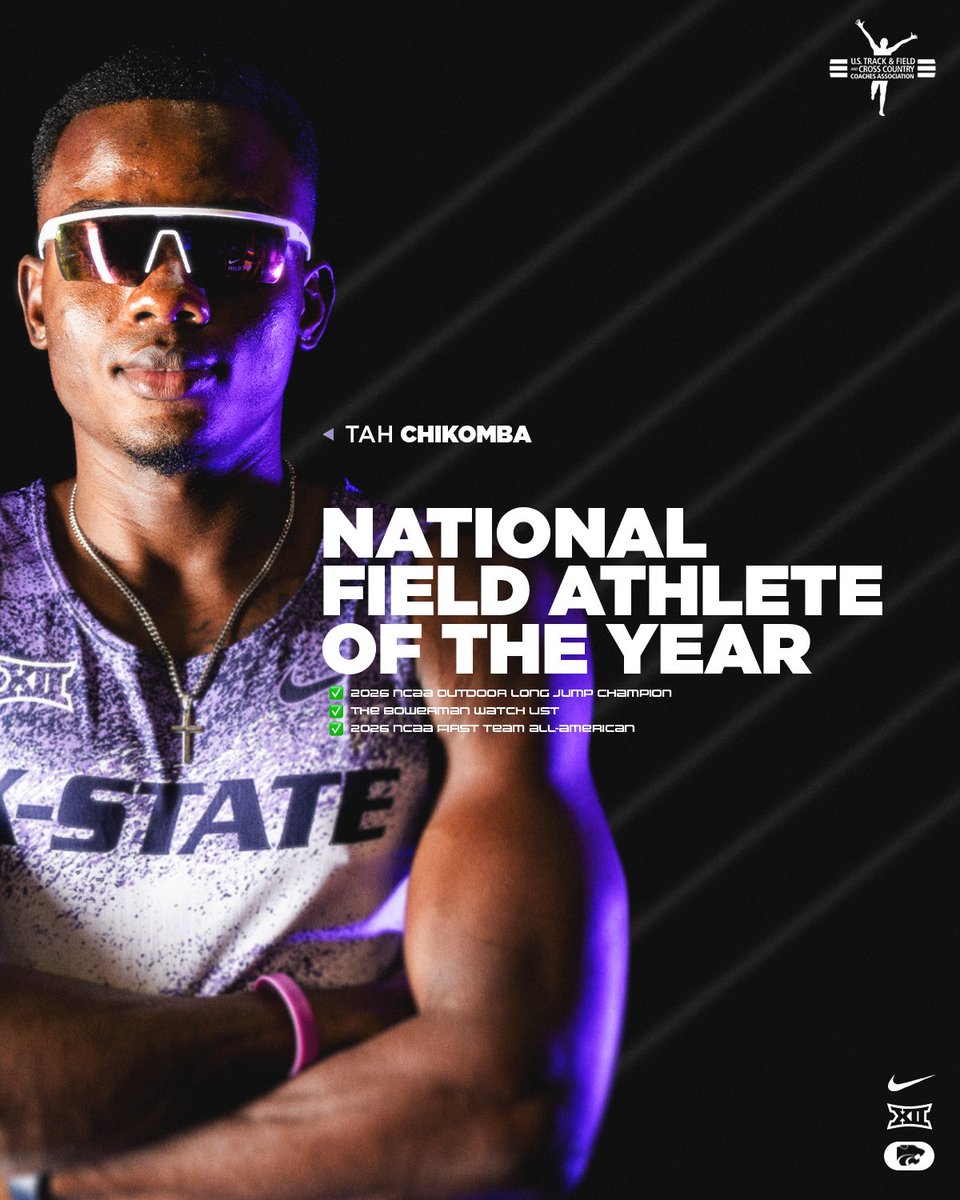 KStateTFXC's tweet photo. NO DOUBT‼️😤

Tah Chikomba is your @USTFCCCA National Field Athlete of the Year. 

#NCAATF x #EMAW https://t.co/1NJsFuQUcM