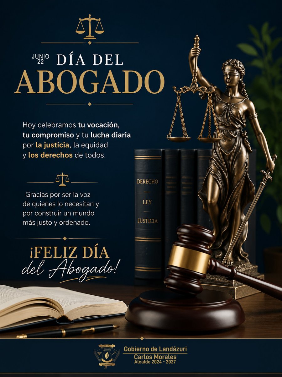 GobdeLandazuri's tweet photo. ⚖️ DÍA DEL ABOGADO ⚖️

Hoy rendimos un especial reconocimiento a quienes, con ética, compromiso y vocación de servicio, trabajan diariamente por la defensa de los derechos, la justicia y el fortalecimiento del Estado de Derecho. https://t.co/0DqT7AmLln
