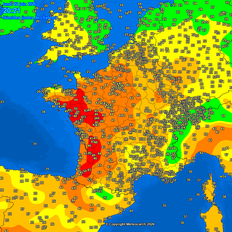 US_Stormwatch's tweet photo. Another dangerous aspect of the European heatwave that isn’t being talked about enough is the humidity.

The humidex, which combines air temperature and dew point to produce a feels-like temperature, peaked at 50°C (122°F) in France today.

That is deadly heat and humidity. https://t.co/JyNFCmDpF5