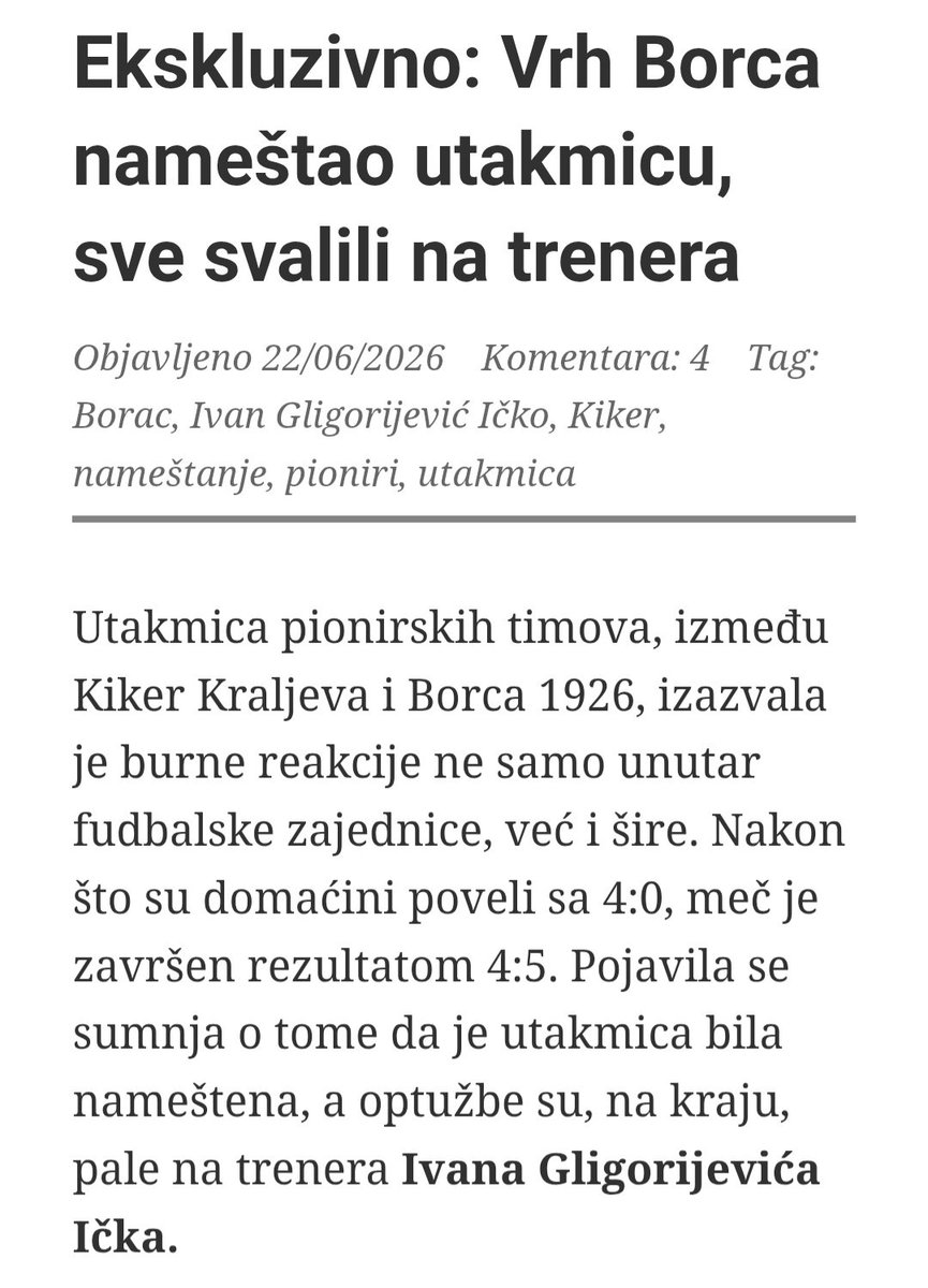 MirkoPoledica78's tweet photo. Fudbalaki sam odrastao u FK Borac ali nisam ušao u klupske prostorije punih 18 godina, upravo zbog ovakvih stvari. 

Znam, kao što svi Čačani znaju da je "modus operandi" ovog kluba nameštanje utakmica!

👇 https://t.co/QKJ5ImWQuc