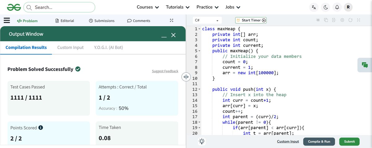 Rahulll_verma's tweet photo. Day 22/45 Done ✅ #SDESheetChallenge
@striver_79  @takeUforward_ 

1-Implement Max Heap
TC O(logk)    SC O(1)

2-Kth Largest Element in an Array
TC O(NLogk)SC O(k)

3-Maximum Sum Combination
TC O(nlogn + mlogm + klogk)  SC O(k) https://t.co/oBOvaX8uKj