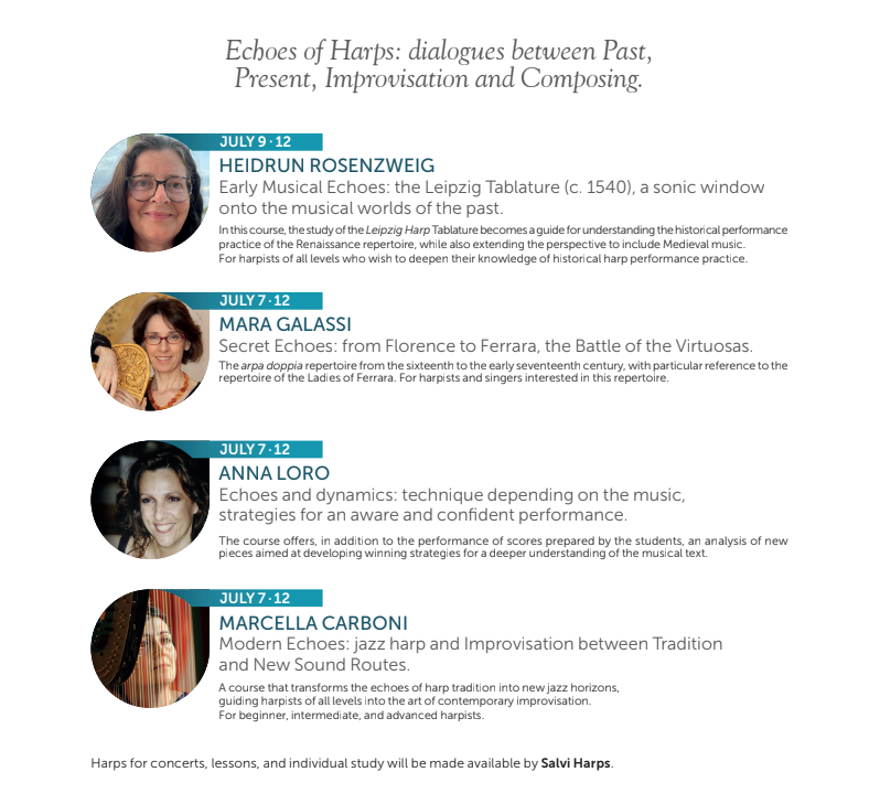 HHSI_Harp's tweet photo. We've been asked to share about this course given by, among others, Mara Galassi and Heidrun Rosenzweig, two of Europe’s most prominent historical harpists. It is a rare opp. to discover historical harp music in a practical, hands-on way — while also looking beyond the boundaries https://t.co/cfQQrlyB8H