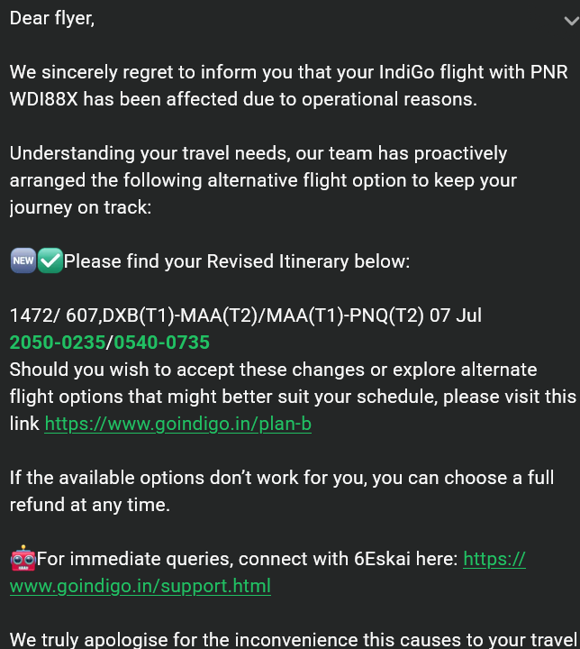 pratulshinde's tweet photo. @IndiGo6E Dear @IndiGo6E team, you cancelled the flight and rescheduled me to a connection that does not work. Now, if I try to cancel, you are deducting cancellation charges, while you claim to fully refund. Why? https://t.co/yi6ZeohrZk