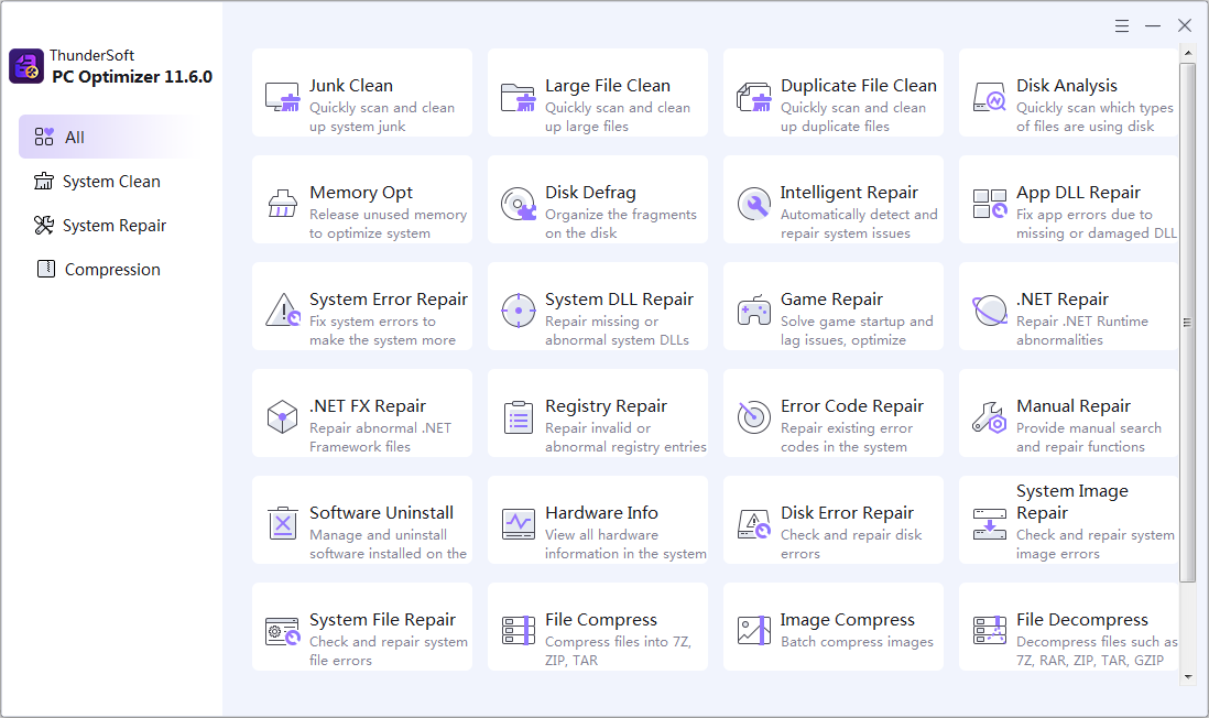 ThundersoftE's tweet photo. ThunderSoft PC Optimizer, help you quickly clean up system junk, large files and duplicate files,  optimize memory usage, repair missing DLL errors and other system  issues. Free Download:
https://t.co/dqc7nRU2H0 https://t.co/2PkjpAcNNF