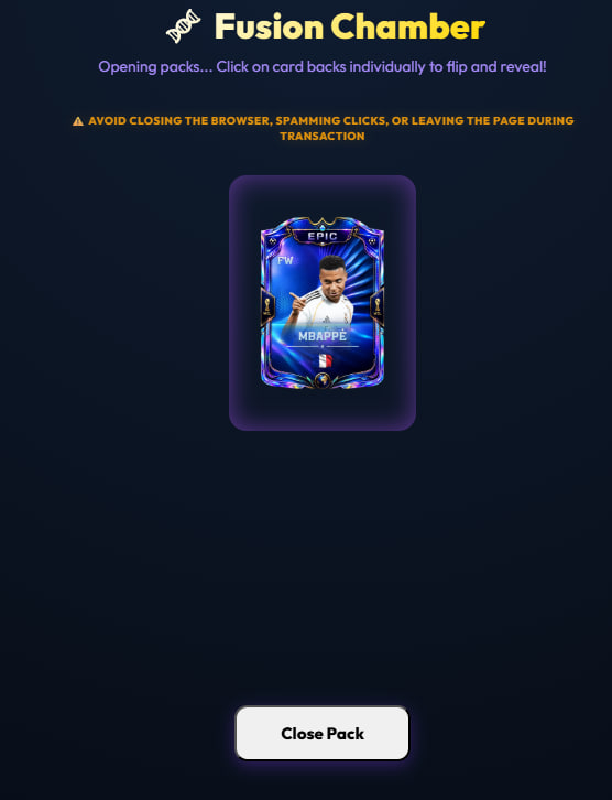 sonikcrypto's tweet photo. @WCLegends26 burned 5 rares to get 1 epic and i got the dictator ☠️
LFGGGG @KMbappe https://t.co/Y9eCIcZPnt