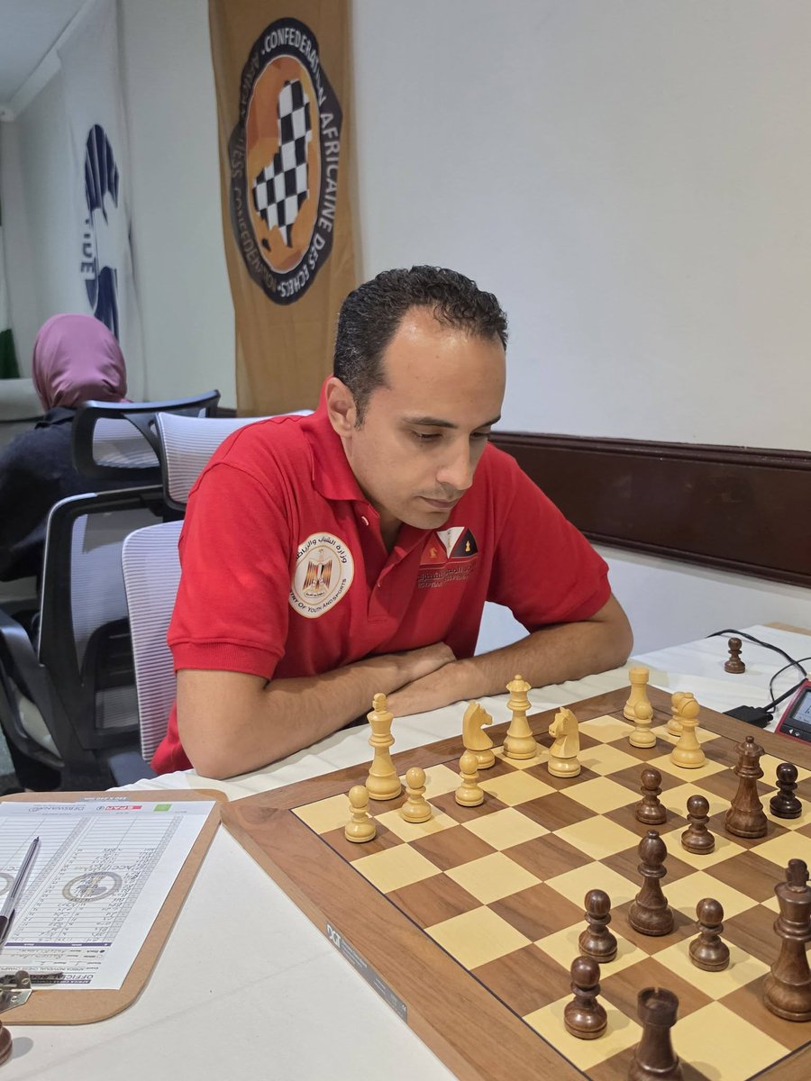 BaniBulletin's tweet photo. "Leave things of the Generals to the Generals"

Former Africa Individual Chess Champions will face off in round 6 at the 2026 Edition.

Algeria's GM Bellahcene  Bilel (2493) vs GM Amin  Bassem (2628) from Egypt. 

Both Grandmasters are tied at 4.5/5

📸David Llada - @davidllada 

#AfricaChess #AICC2026 #ACC50