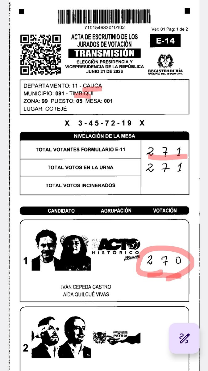 caroavendanopm's tweet photo. Se la juegan por la vida, pero en Timbiquí mesas de más de 280, 300  personas con TODOS los votos por Cepeda, nadie ni siquiera en blanco, nulo. 

Miren esta grosería y compartan https://t.co/I54OF81KF3